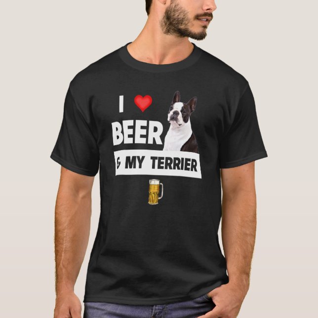 T-shirt J'Aime Bière Et Mon Boston Terrier Maman Papa Chie (Devant)