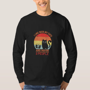 T-shirt J'Aime Bière Mon Chat Et Peut-Être 3 Personnes Cha