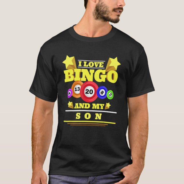 T-shirt J'Aime Bingo Et Mon Fils Casino Jouer Loterie Bi (Devant)