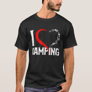 T-shirt J'Aime Camping Coeur Avec Montagnes Feu De Campagn
