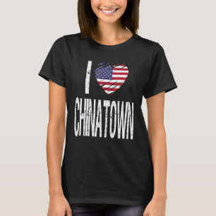 T-shirt J'Aime Chinatown Avec Drapeau Américain