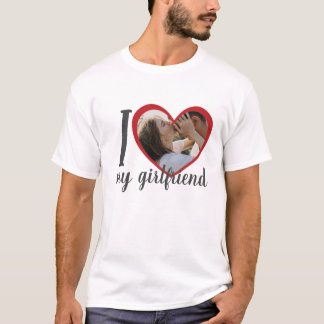 T-shirt J'aime coeur ma petite amie photo personnalisée bl