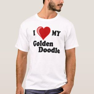 T-shirt J'aime (coeur) mon chien d'or de griffonnage