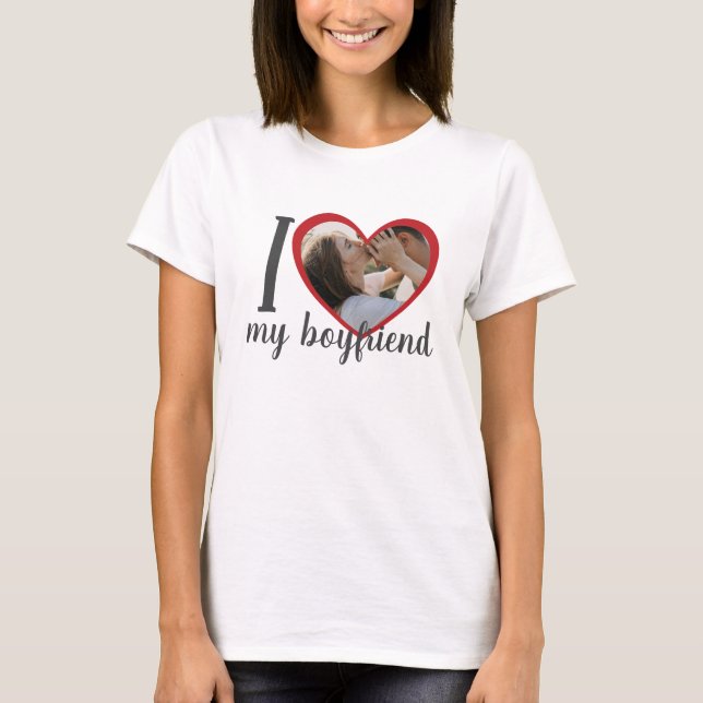 T-shirt J'aime coeur mon petit ami photo personnalisée bla (Devant)