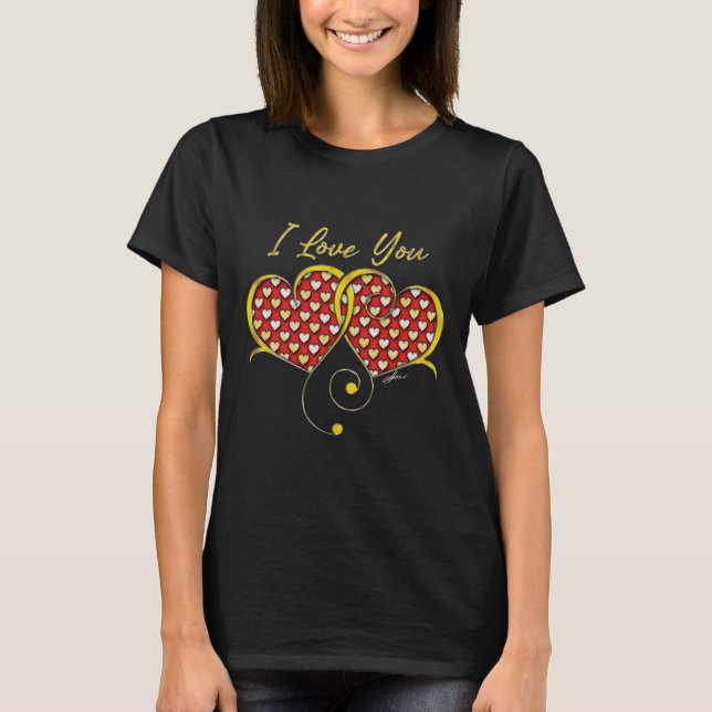 T-shirt J'aime conception or cœurs (Devant)