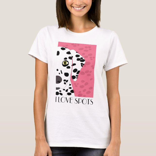 T-shirt "J'aime des taches" - rose, Dalmate blanc noir (Devant)