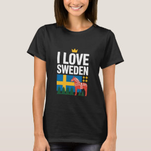T-shirt J'aime Drapeau Suède Cheval Dala Arbres