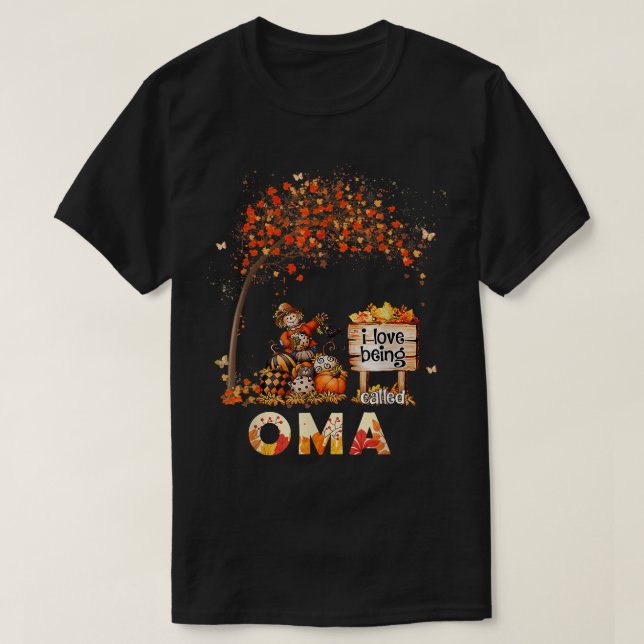 T-shirt J'Aime Être Appelé Oma Farmer Feuilles Automne (Design devant)