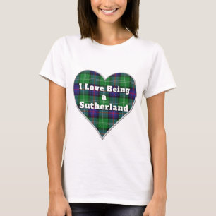 T-shirt J'aime être un clan Sutherland Tartan Coeur Plaid