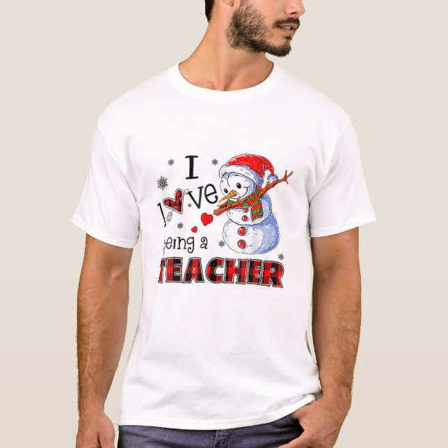T-shirt J'Aime Être Un Enseignant Noël Dabbing Snowman D (Devant)