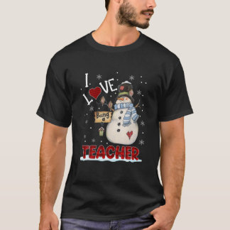 T-shirt J'Aime Être Un Enseignant Snowman Noël Funny Xma