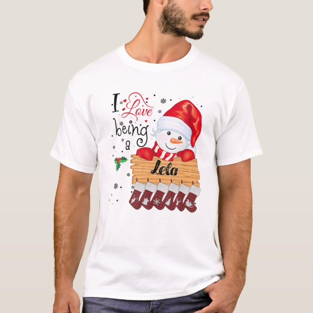 T-shirt J'Aime Être Un Lela Snowman Famille Noël Noël (Devant)