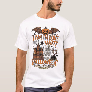 T-shirt J'aime Halloween Maison Hantée Squelette Citrouill