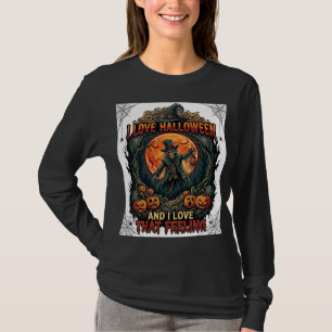 T-shirt J'aime Halloween Squelette Épouvantail Pleine Lune