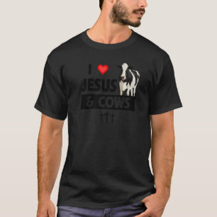T-shirt J'aime Jésus et les vaches drôle d'élevage chrétie