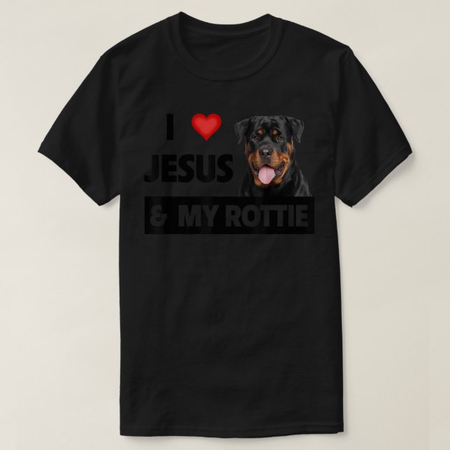 T-shirt J'aime Jésus et ma Rottie Chien Maman Papa Pet Par (Design devant)