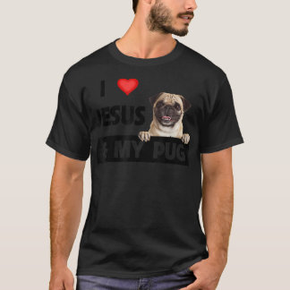 T-shirt J'aime Jésus et mon Carlin Chien Maman Papa Animal
