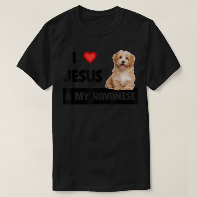T-shirt J'aime Jésus et mon chien havanais maman papa anim (Design devant)