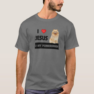T-shirt J'Aime Jésus Et Mon Chien Poméranien Maman Et Papa