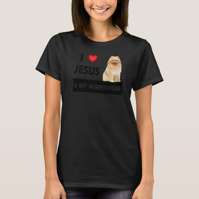T-shirt J'Aime Jésus Et Mon Chien Poméranien Maman Et Papa (Devant)