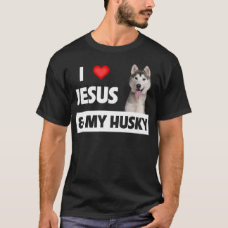 T-shirt J'aime Jésus et mon Husky Chien Maman Papa Pet Par