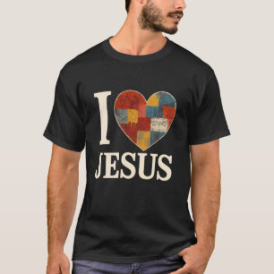 T-shirt J'aime Jésus Patchwork Graffiti Cœur Art Chrétien