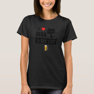 T-shirt J'Aime La Bière Et Mon Chat Maman Papa Boit Feline