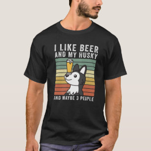 T-shirt J'Aime La Bière Et Mon Chien Vintage Retro Husky