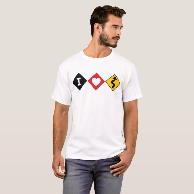 T-shirt J'aime la chemise sinueuse de routes (Devant entier)
