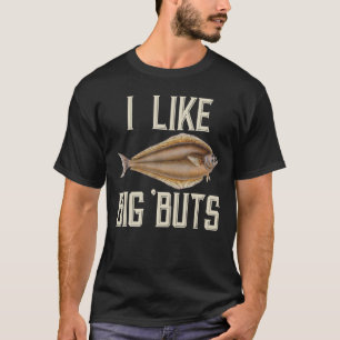 T-shirt J'aime la pêche au flétan géant avec de gros 'mais