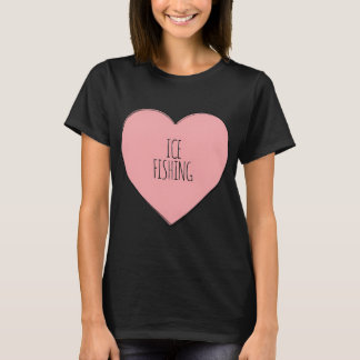 T-shirt J'aime la pêche sur glace Cœur rose