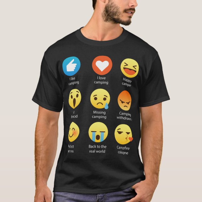 T-shirt J'aime la pièce en t campante d'émoticône d'Emoji (Devant)