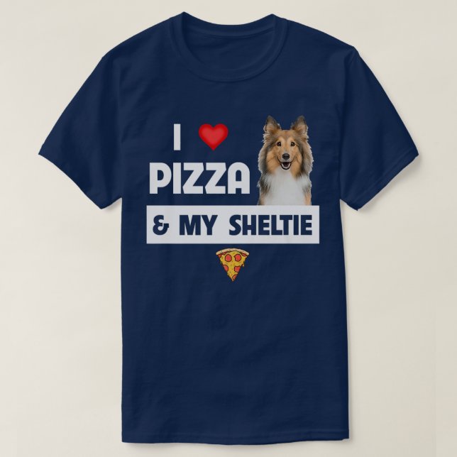T-shirt J'Aime La Pizza Et Mon Abrite Chien Shetland Sheep (Design devant)