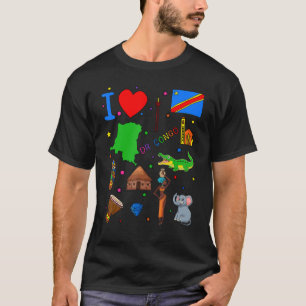 T-shirt J'aime la RD du Congo La main dessinée des repères
