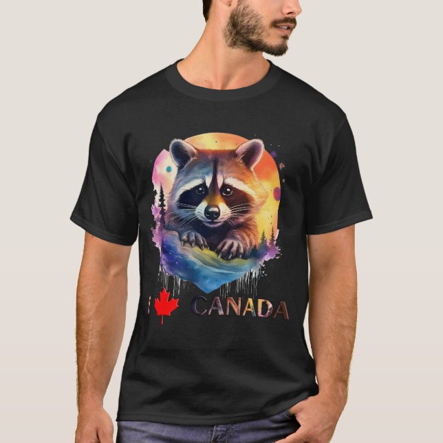 T-shirt J'aime le Canada, le raton laveur, (Devant)
