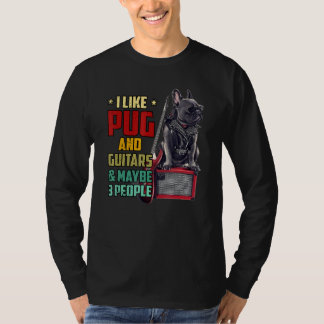 T-shirt J'aime le Carlin et la guitare et peut-être trois
