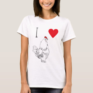 T-shirt J'aime le coeur rouge de poulets et le dessin