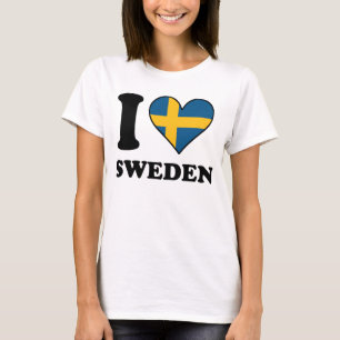 T-shirt J'aime le coeur suédois de drapeau de la Suède