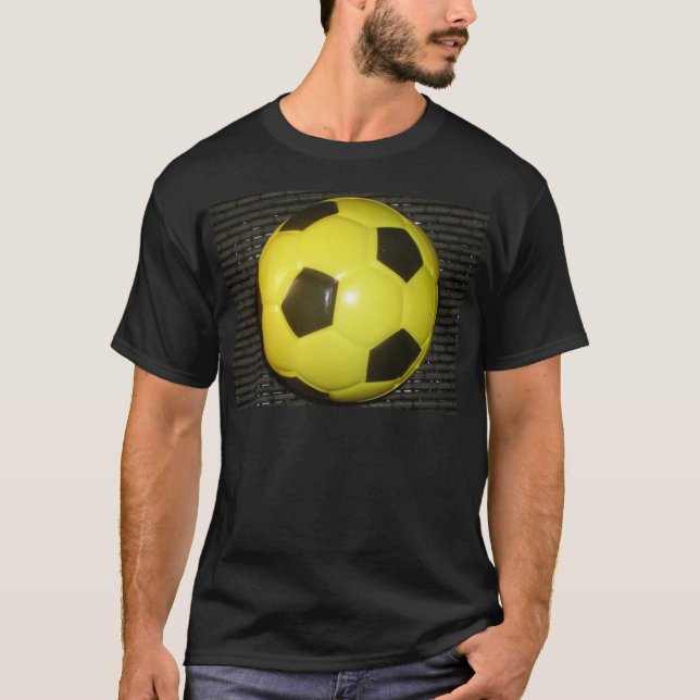 T-shirt J'aime le football jaune et noir avec compassion (Devant)