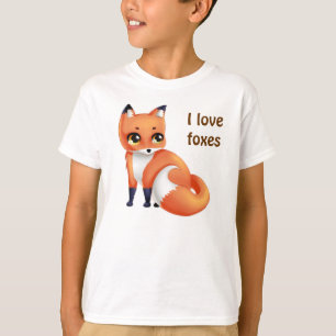 T-shirt J'aime le renard mignon de bande dessinée de