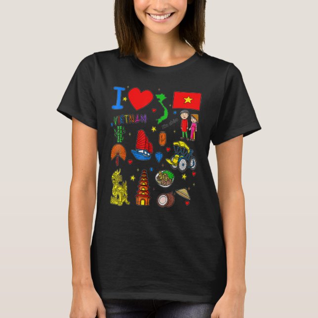T-shirt J'aime le Vietnam dessiné à la main les repères vi (Devant)