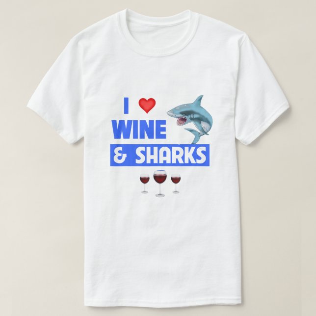 T-shirt J'aime le vin et les requins (Design devant)