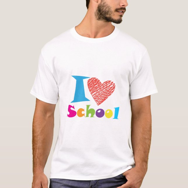 T-shirt J'Aime L'École. Retour À L'École. Cartoon Coeur mi (Devant)