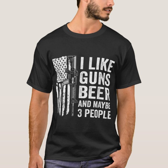 T-shirt J'Aime Les Armes À Feu Bière & Peut-Être 3 Personn (Devant)