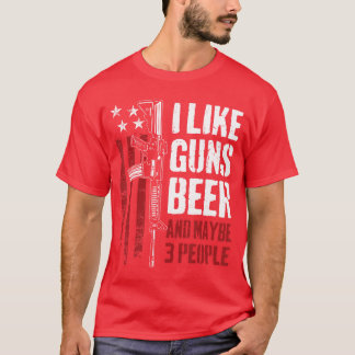 T-shirt J'aime les bières Guns et peut-être 3 personnes dr