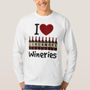 T-shirt J'aime les caves de Livermore Cœur et bouteilles d
