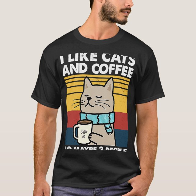 T-shirt J'Aime Les Chats Et Café Et Peut-Être 3 Personnes  (Devant)
