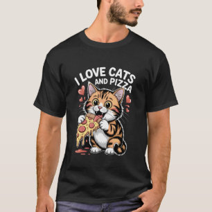 T-shirt J'aime les chats et la pizza drôle de chat