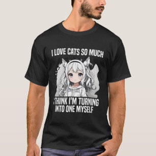 T-shirt J'aime les chats tellement drôle Anime Fille Chat