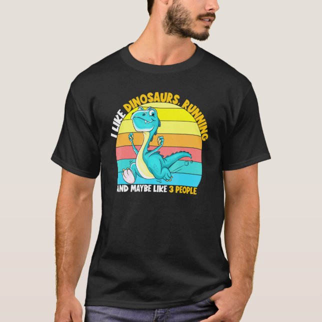 T-shirt J'Aime Les Dinosaures Courir Peut-Être 3 Personnes (Devant)
